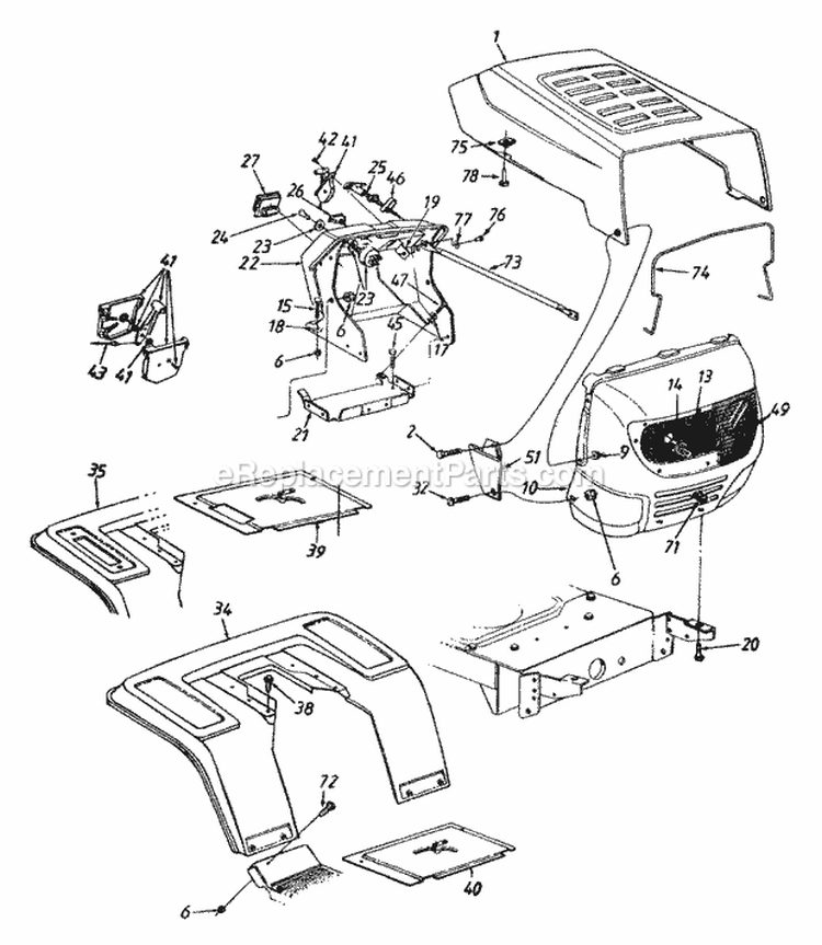 Hood Style 2 Diagram and Parts List for 13A4662F129 2001 Yard Machines Lawn Tractor